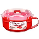 Sistema Microwave Frühstücksschale, 850 ml, Runde mikrowellenfeste Frischhaltedose mit Deckel, 850 ml, BPA-frei, rot