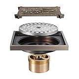 4 Inches Shower Drain Square Brass Floor Drain Antique Bronze Shower Floor Drain Brass Deodorant Core Bathroom Shower Waste Drain with Removable Cover