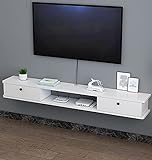 TV Board HäNgend, Matt Drahtloch-Design TV Lowboard mit 2 Schubladen, FüR Wohnzimmer Unterhaltungszimmer BüRo/White / 120cm
