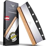 VALUXE® Premium Pizzamesser aus Edelstahl & Holz - Profi Pizzaschneider Wiegemesser effektiver als Pizzaroller – Handlicher 32cm Pizza Cutter - Pizza Messer für gleichmäßiges S