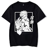 EDMKO T-Shirt Heißes Blut Animation-Jujutsu Kaisen Cartoon-Figuren Ryomen Sukuna Bedruckte Kurzarm-T-Shirts für Jugendliche Männer Frauen,Schwarz,XL