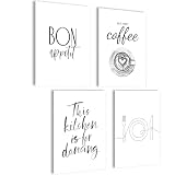 mojoliving Moderne Bilder Poster Set | Küchendeko Sprüche Set Küchenposter Wandcollage Wand Deko | 4x A4 ohne Bilderrahmen | Aesthetic Kunstdruck für Küche und Wohnzimmer K5