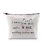Kosmetiktasche für Krankenschwestern, mit Aufschrift 'I am a Cat Mom and a Nurse', lustiges Geschenk, Large, Leinwand.,