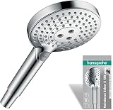 hansgrohe Raindance Select S - Duschkopf, Handbrause mit 3 Strahlarten, runde Duschbrause (⌀ 120 mm), Brausekopf mit Antikalk-Funktion, C