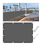 Woace Balkon Verkleidung Blickdichte Windschutz Viele Farbe und Größe Balkon Sicht Schutz Ohne Bohren für Terrasse Garten Zaun Pavillon mit Kabelbinder Dunkelgrau 85x350