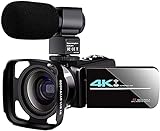 HAO KEAI Videokamera Camcorder 4K-Camcorder-Videokamera mit wiederaufladbarem Mikrofon 2.4g Fernbedienung Vlogging-Kamera 6 0FPS 48MP IR. Nachtsicht mit Weitwinkelobjektiv (Color : Schwarz)