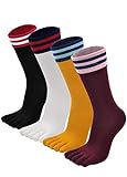 Zehensocken Damen Fünf Finger Socken aus Baumwolle, Damen Sneaker Socken mit Zehen für Sport Laufende Freizeit, atmungsaktive und bunte Socken, 4/5 Paare, Klassische Muster - 4 Paare, EU 36-41