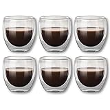 Kaffee Espresso Mokka Tassen Gläser 6 Stück 6er Set Premium Tee Dessert Glas Doppelwandige Thermogläser 80 ml Becher