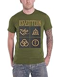 Led Zeppelin Herren Ledzeppelin_Gold Symbols Square_Men_Green_ts: S T-Shirt, Schwarz (Black Black), Small