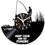 KingLive Go Fishing Wanduhr, Angeln Wanduhr Handmade Art Vinyl Schallplatte Wanduhr Home Decoration Geschenk für Freunde und Eltern 12-Zoll