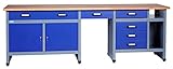 Küpper Werkbank 12287 ultramarinblau, 240x84x60cm, 6 Schubladen, 2 Türen, 300 kg Traglast, 30 mm Massive Buchenarbeitsp