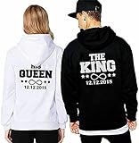 Friend Shirts King Queen Pärchen Partner Hoodie Pullover Wunsch Datum Couple Geschenk - Weiß L