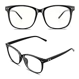GQUEEN Hornbrille Brille Ohne Stärke Fake Brille Nerdbrille Damen Herren Großer Rahmen UV400,PE1