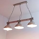 Hängeleuchte Esstisch Vintage weiß Holz und Metall Pendelleuchte Esszimmer rustikal 3x E27 bis zu 60 Watt Retro Küche Shabby Chic Lampe