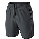 Herren Sport Shorts Kurze Hose Schnell Trocknend Sporthose Leicht mit Reißverschlusstasche(Dunkelgrau,EU-3XL/US-2XL)