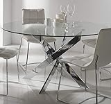ambiato Esstisch Ruth 140cm Rund Chrom Gestell Glasplatte Glastisch Konferenztisch runder Tisch Küchentisch
