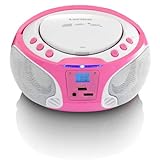 Lenco Boombox SCD-650 CD-Player mit Karaoke-Funktion, USB, Lichteffekte, Mikrofon inklusive, Pink