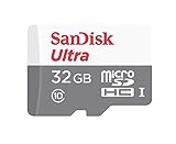 SanDisk Ultra 32GB Android microSDHC Speicherkarte bis zu 80 MB/Sek, Class 10, Grau, Weiß, 1 Pack, SDSQUNS-032G-GN3MN