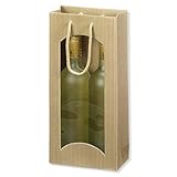 20 x 2er Flaschen-Tragekarton, Flaschentragetasche, Weinverpackung, Weintragetasche mit Sichtfenster, offene Welle, 10 x 8,5 x 36 cm, Natur