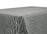BEAUTEX Tischdecke Damast Streifen - Bügelfreies Tischtuch - Fleckabweisende, Pflegeleichte Tischwäsche - Tafeltuch, Eckig 130x220 cm, Grau
