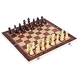Schachspiel aus Holz, klappbares Schachbrett, internationales Schach, 3-in-1, klassisches Schach-Set, Spiel, Backgammon-Checker, Set für Erwachsene, Kinder, Anfänger, 24 x 24 cm