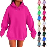 Vasreyy Cyber Monday Woche Pullover & Strickjacken Für Damen Kapuzenpulli Damen Hoodie Winter Langarm Pullover Mit Kapuze Einfarbig Kordelzug Y2K Sweatshirt Outdoor Kapuzenpullover (Hot Pink, XXL)