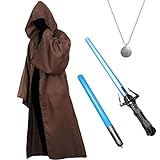 Boyigog Jedi Robe Kostüm Jedi Ritter Kapuzenumhang Set mit Halskette Lichtschwert für Männer Frauen Halloween Cosplay 4 Stück