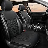 Black Panther 1 Paar Luxus PU-Leder Sitzbezüge Auto Vordersitze, kompatibel mit 95% Autos,Keine Sitzheizung, Keine Wärme (Limousine/SUV/Pickup/Van) - Schwarz