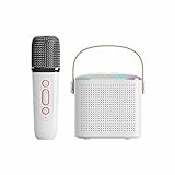 Aveek Mini-Karaoke-Maschine für Kinder,Tragbarer Bluetooth-Lautsprecher mit drahtlosem Mikrofon für Kinder,Geschenke für Mädchen und Jungen - 1 Packung Weiß
