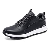 FOV Golf Schuhe für Herren Wasserdicht rutschfest Zum Schnüren Professionelle Golfschuhe Outdoor Trainings Schuhe Schwarz EU42