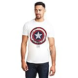 Marvel Herren Captain America Comic Shield T Shirt, WeiÃƒŸ, L EU
