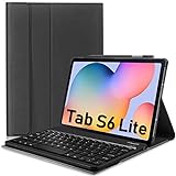 Galaxy Tab S6 Lite Tastaturhülle 10.4 2020 (UK Layout) Folio-Schutzhülle aus Leder mit Abnehmbarer kabelloser Tastatur für Samsung Galaxy Tab S6 Lite (SM-P610 / P615,2020), Schwarz