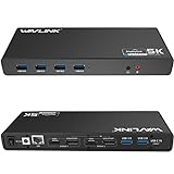 WAVLINK USB 3.0 / USB C Ultra 5K Universal Docking Station unterstützt Dual 4K Videoausgänge für Laptop, PC oder Mac (DisplayPort und HDMI, Gigabit Ethernet, Audioausgang und Mic in, 6 USB 3.0 Ports)