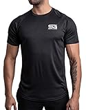 Satire Gym – Muscle Fit Sportshirt Herren/Eng sitzendes & schnell trocknendes Sport Mesh-Shirt/Sportbekleidung für Herren - Geeignet als Fitness- & Bodybuilding Shirt (schwarz, XL)