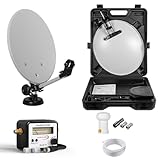 RedStar24 Mobile Camping-Sat-Anlage Komplettset im Koffer - 40cm Mini Satellitenschüssel mit Digital SATFINDER, LNB 0,1, 10m Kabel - Geeignet für HDTV, UHD, 3D, 4K - Ideal für Wohnwagen & O