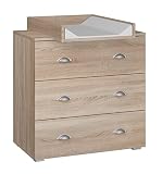 BIM Furniture Wickelkommode MIA 80 cm mit DREI Schubladen für Kinder, Babys Wickeltisch Sonoma E