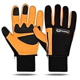 WESTWOOD FOX Wasserdichte Arbeitshandschuhe im Winter, Winterhandschuhe aus Leder für Männer und Frauen, Sicherheitsarbeitshandschuhe mit Touchscreen für Bauarbeiten (Schwarz-Gelb, S)