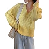 Pflanze Pullover Frauen ins Ins Süßigkeiten Farbe Japanische Mode Grundlegende Damen Pullover Vintage Massive V-Ausschnitt All Match Damen Pullover (Color : D, Size : XL)