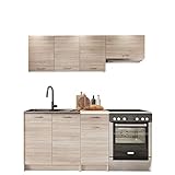 Küche Mela 180/120 cm, Küchenblock/Küchenzeile, 5 Schrank-Module frei kombinierbar (Sonoma Eiche/Petra Beige)