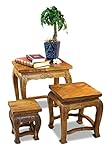 Beistelltisch Set Nana - Opium Tisch Set Massivholz - Akazie Blumentische mit Schnitzerei