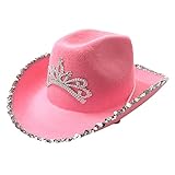 Applyvt Rosa Cowboyhut - Western Cowboy Hut Pink Für Damen, Kinderhut Cowboy Cap Crown Cowgirl Hut Mit Blinkender Tiara, Niedliche Fischermütze Beckenhut Für Outdoor Freizeit Camping