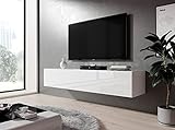 Furnix TV Kommode Zibo Fernsehschrank B160 x H34 x T34 cm - TV-Schrank hängender Lowboard Sideboard, 2 Ablagen mit Klappen, max. Belastung bis 30 kg, Wandmontage, Glänzend Weiß