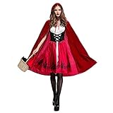 IMEKIS Damen Rotkäppchen Kostüm Erwachsene Halloween Karneval Fasching Cosplay Partykleid Prinzessin Märchen Verkleidung Little Red Riding Hood Kleid und Umhang mit Kapuze Performance Outfit Rot S