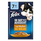 FELIX So gut wie es aussieht Senior Katzenfutter nass in Gelee, mit Huhn, 26er Pack (26 x 85g)