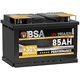 BSA Autobatterie 85Ah 12V 790A/EN +30% mehr Startkraft Starterbatterie Batterie ersetzt 70Ah 72Ah 74Ah 75Ah 77Ah 80