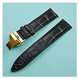 Yi Pin Echtes Leder Uhrenarmband Bambus Muster Armband Schmetterling Schnalleuhren Zubehör 16mm 18mm 19mm 20mm 21mm 22mm 24mm (Band Color : Black Gold, Band Width : 20mm)