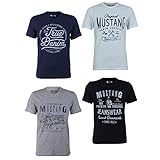 MUSTANG 4er Pack Herren T-Shirt mit Frontprint und Rundhalsausschnitt - Farbmix Blau, Schwarz, Grau und Weiß, Größe:XXL, Farbe:Farbmix (P7)