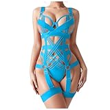BMKKTOP Dessous Damen sexy unterwäsche Curvy XL Dessous für Frauen Dirndl Body Damen Dessous Set reizwäsche mit Strapse rot Damen unterwäsche sexy BH Damen mit bügel Halloween kostüm D