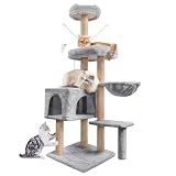 HOMIDEC Katzen Kratzbaum, 145 cm Katzenbaum Kletterturm, Kletterbaum Aktivitätskratzbäum mit Säulen vollständig mit Sisal umwickelt, Katzenspielzeug, Höhle, Plattformen, Liegemulde, Hellg