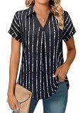 Siddhe Damen Bluse Elegant Festlich, Sommerbluse Damen Leicht Elegante Longshirt Baumwolle Tunika Sommer Kleidung für Damen V-Ausschnitt Arbeitsblusen Damen Oberteile Sommer Tunika Damen, XXL